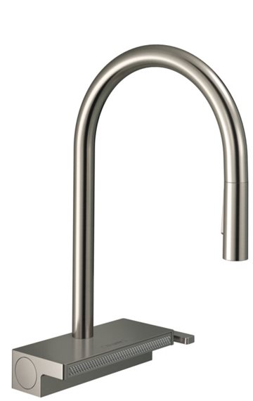 Hansgrohe Aquno Select M81 køkkenarmatur med C-tud og udtræksbruser, Rustfrit stål look